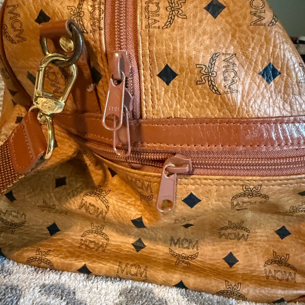 MCM Brown Visetos Monogram Large Size Duffel Bag with Leather Trim 🔥 - Picture 4 of 16